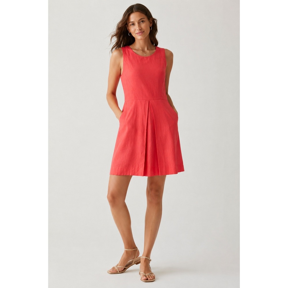 GAP Petite Linen Cotton Fit & Flare Dress Coral Red Size 4P